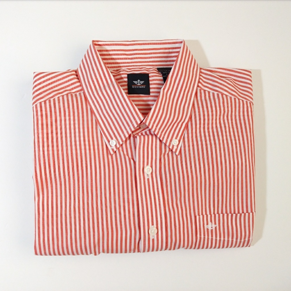 SALE! NWT DOCKERS RED & WHITE STRIPES SHIRT SIZE L
