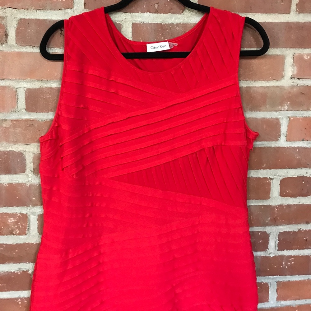 Calvin Klein red ruffle body con work wear dress