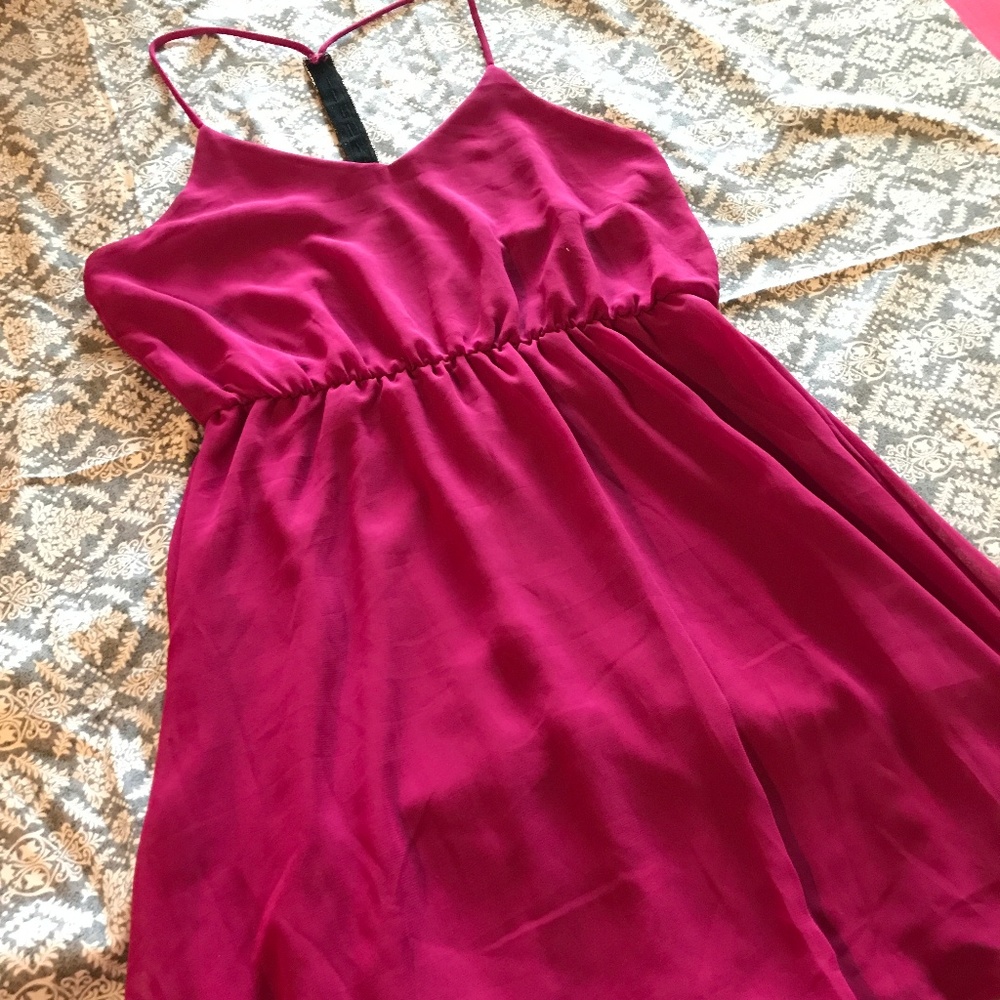 Fuchsia and Gold Beaded Back Mini Dress