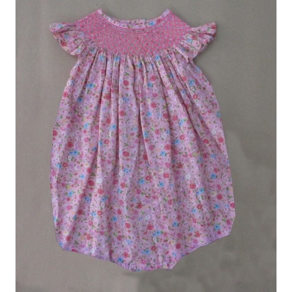 Pink floral smocked bubble