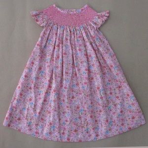 Pink floral smocked bishop dress