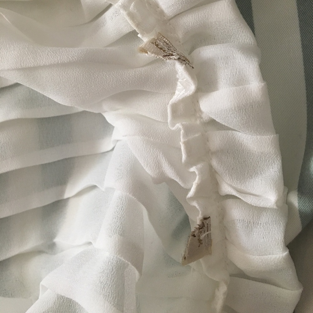 White Pleated Flutter Sleeve Top Beaded Neck - image 6