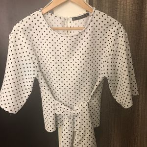 Zara polka dot wrap tie top