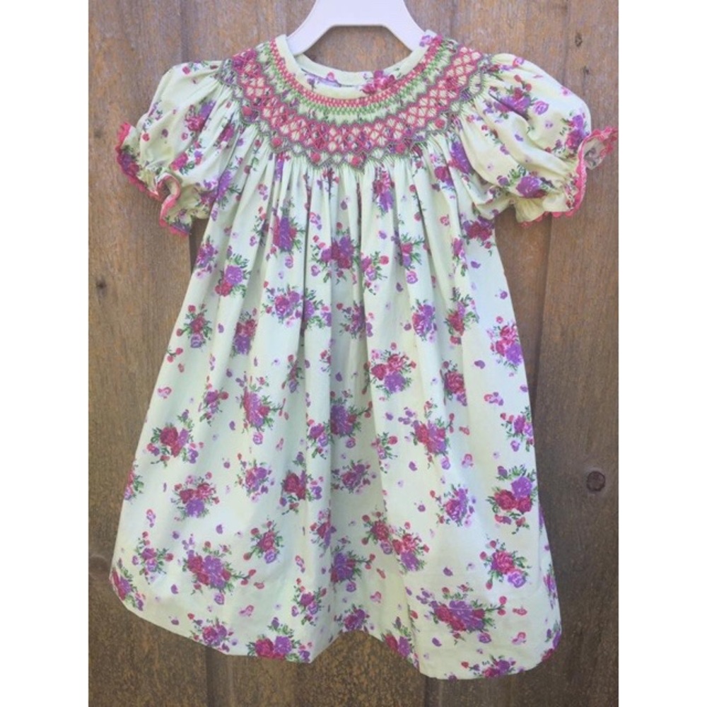 Lavender&pink floral smocked dress