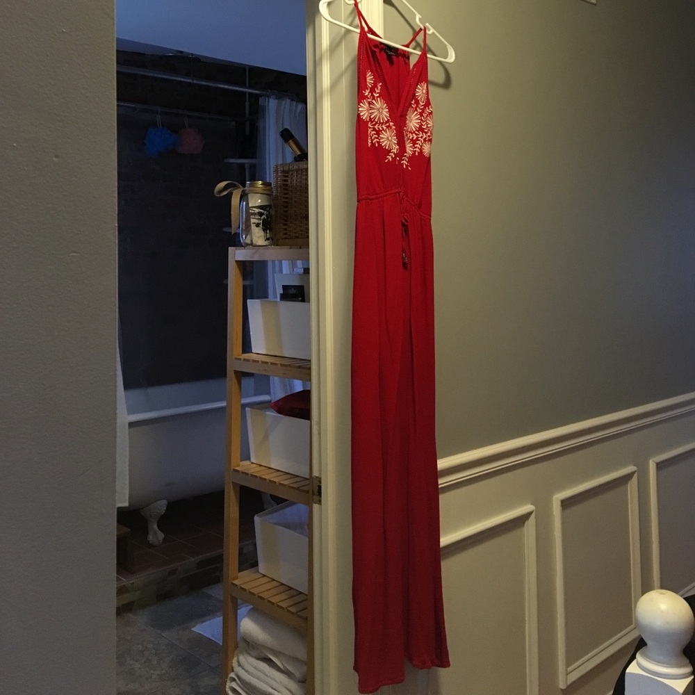 Boho Red floral embroidered Maxi dress