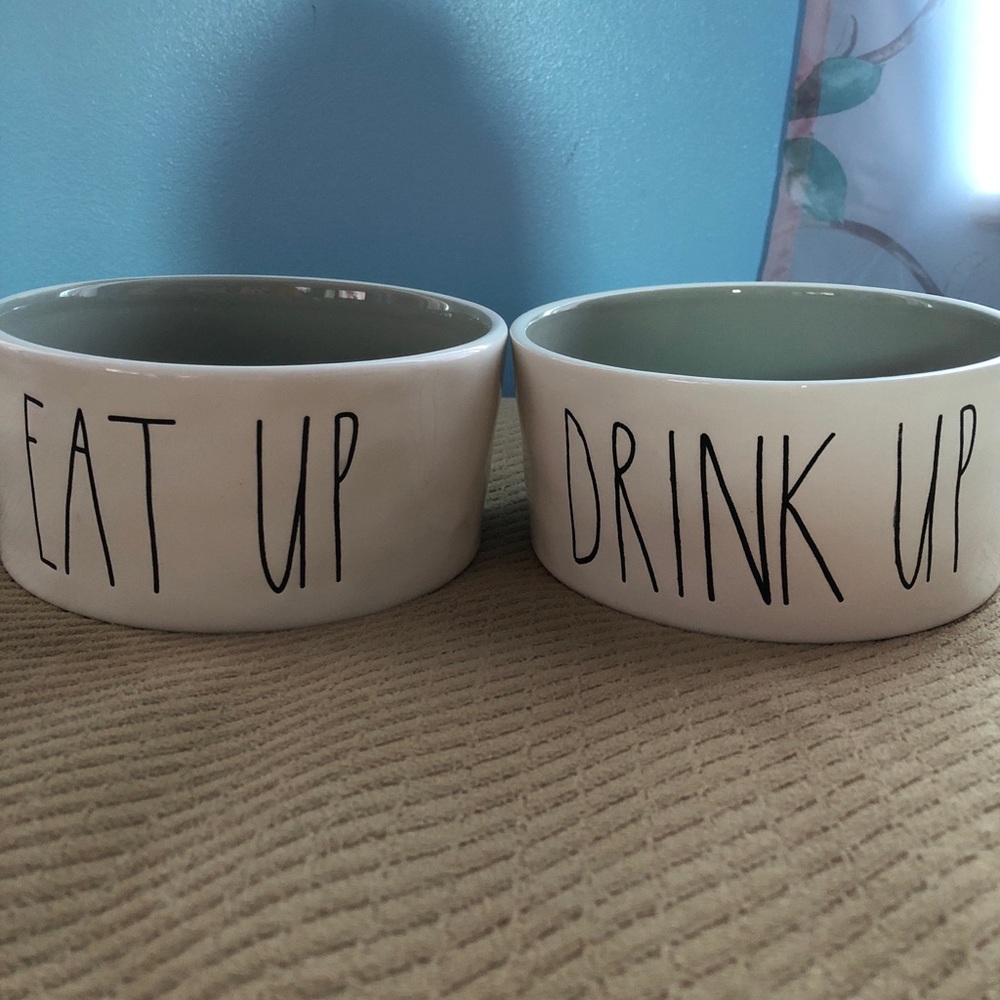 ⭐️ 2 Rae Dunn “EAT UP” “DRINK UP” dog bowls