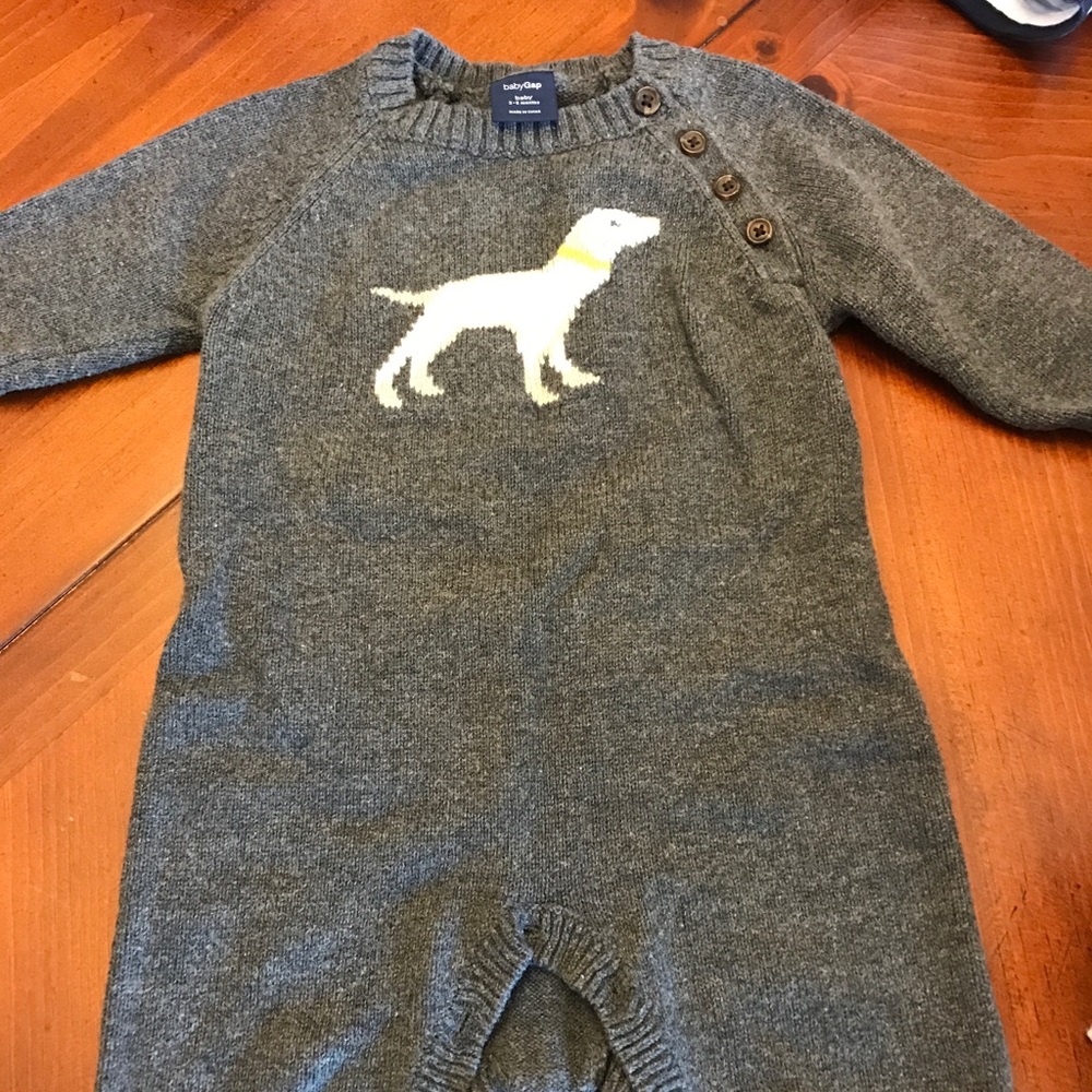 Sweater one piece boys outfit with dog in center