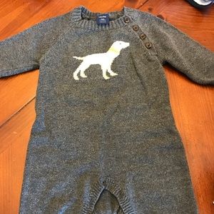 Sweater one piece boys outfit with dog in center