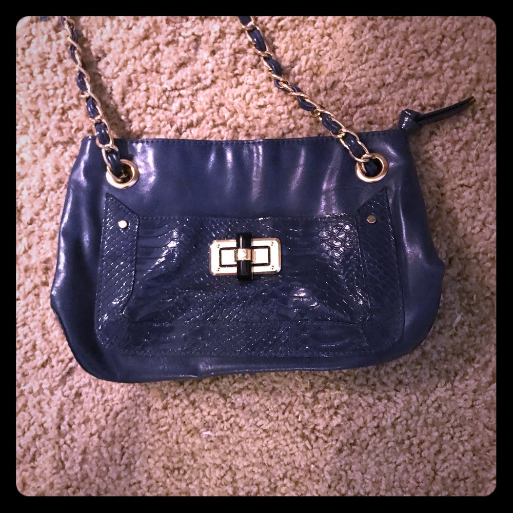 Navy blue small purse with gold chain