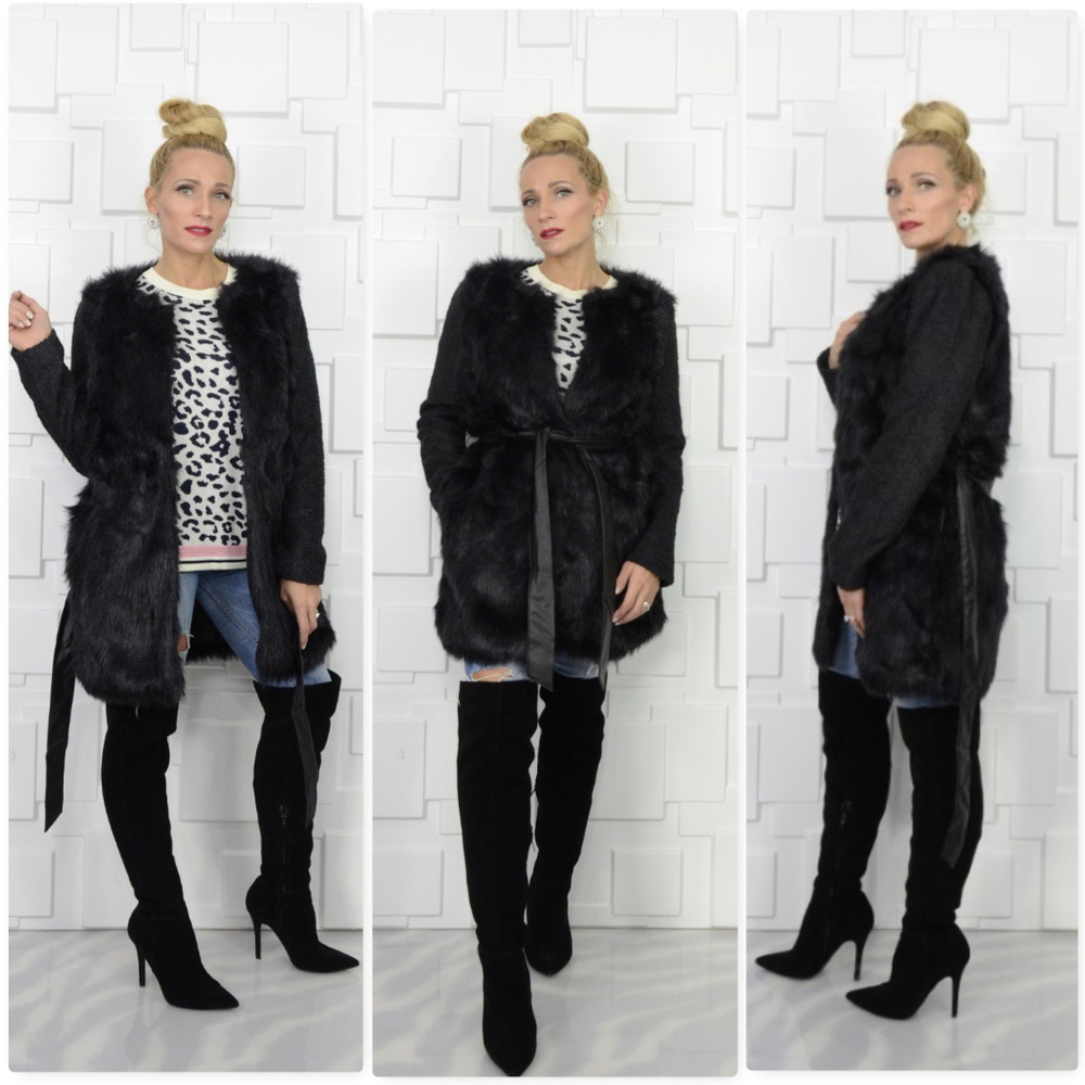 ❤LAST 1❤BLACK FAUX FUR COAT - Picture 3 of 4
