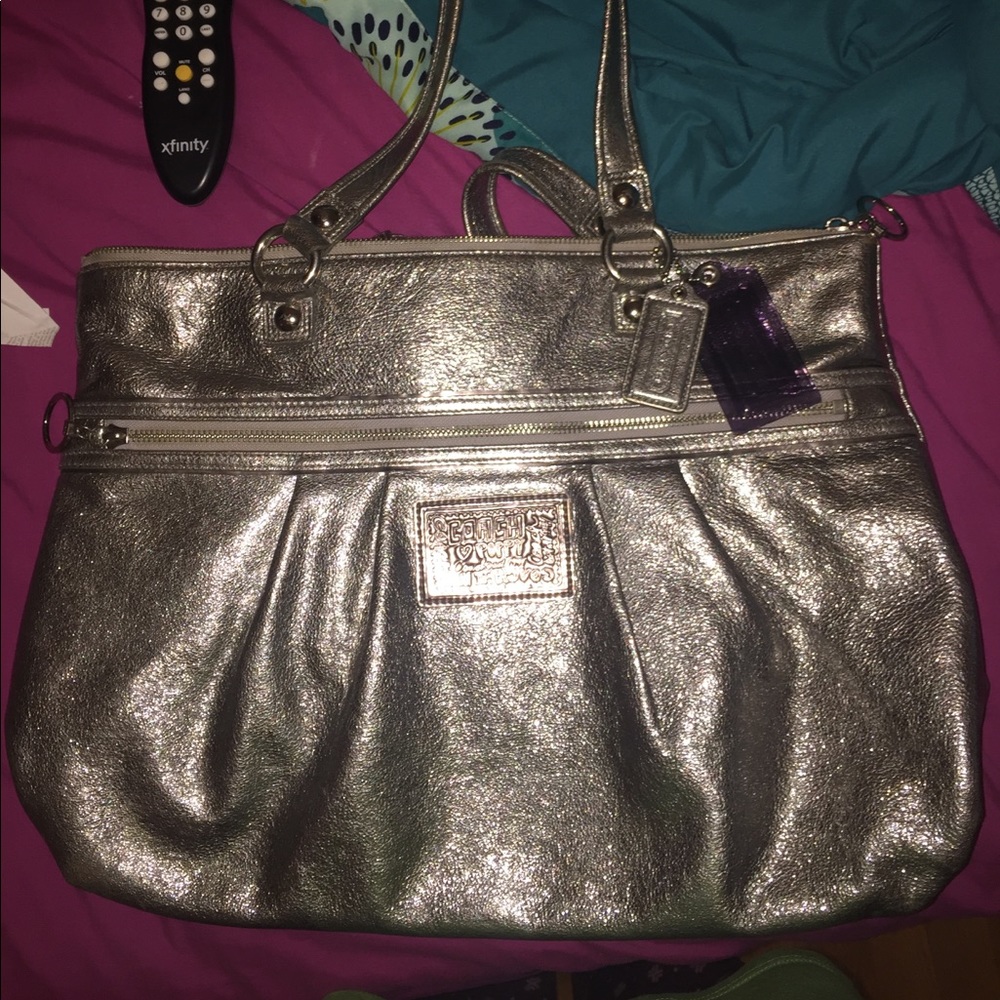 Large silver coach purse !