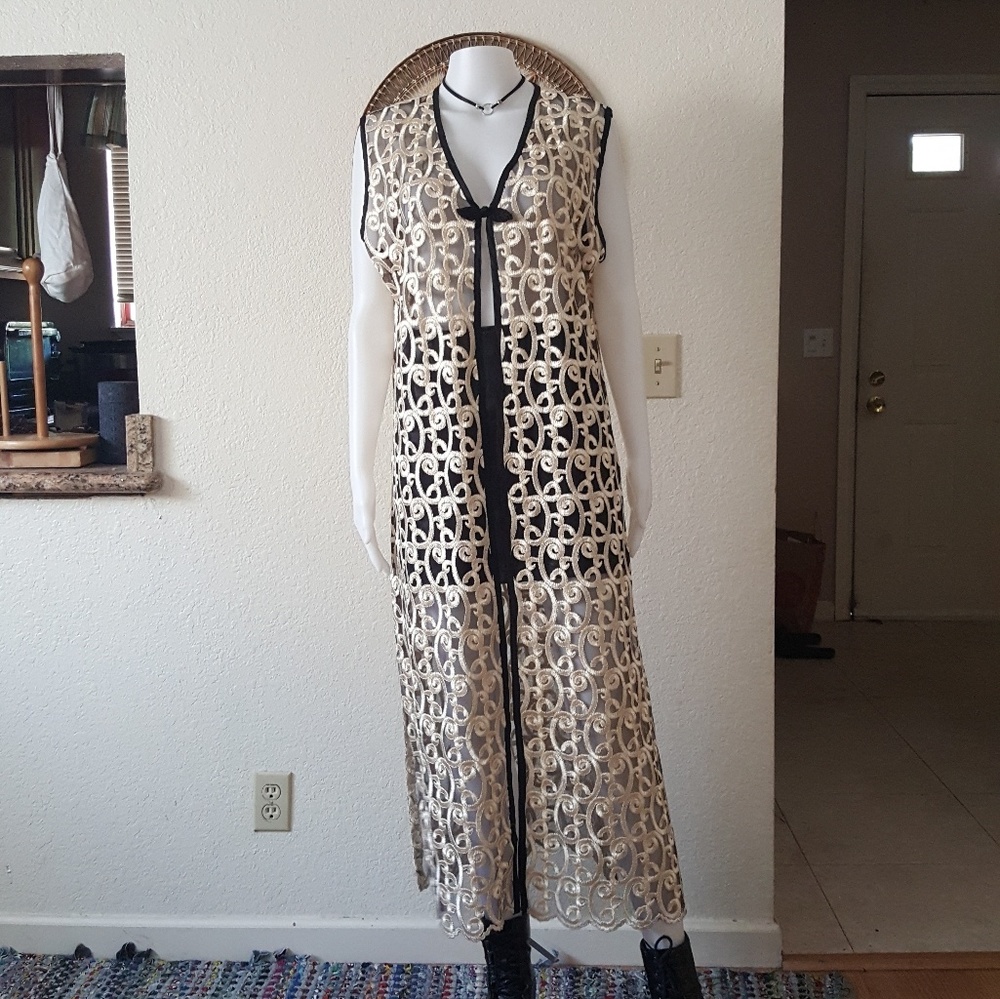 Sheer embroidered maxi vest