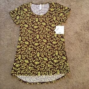 NWT LulaRoe Classic Tee XXS brown and green design