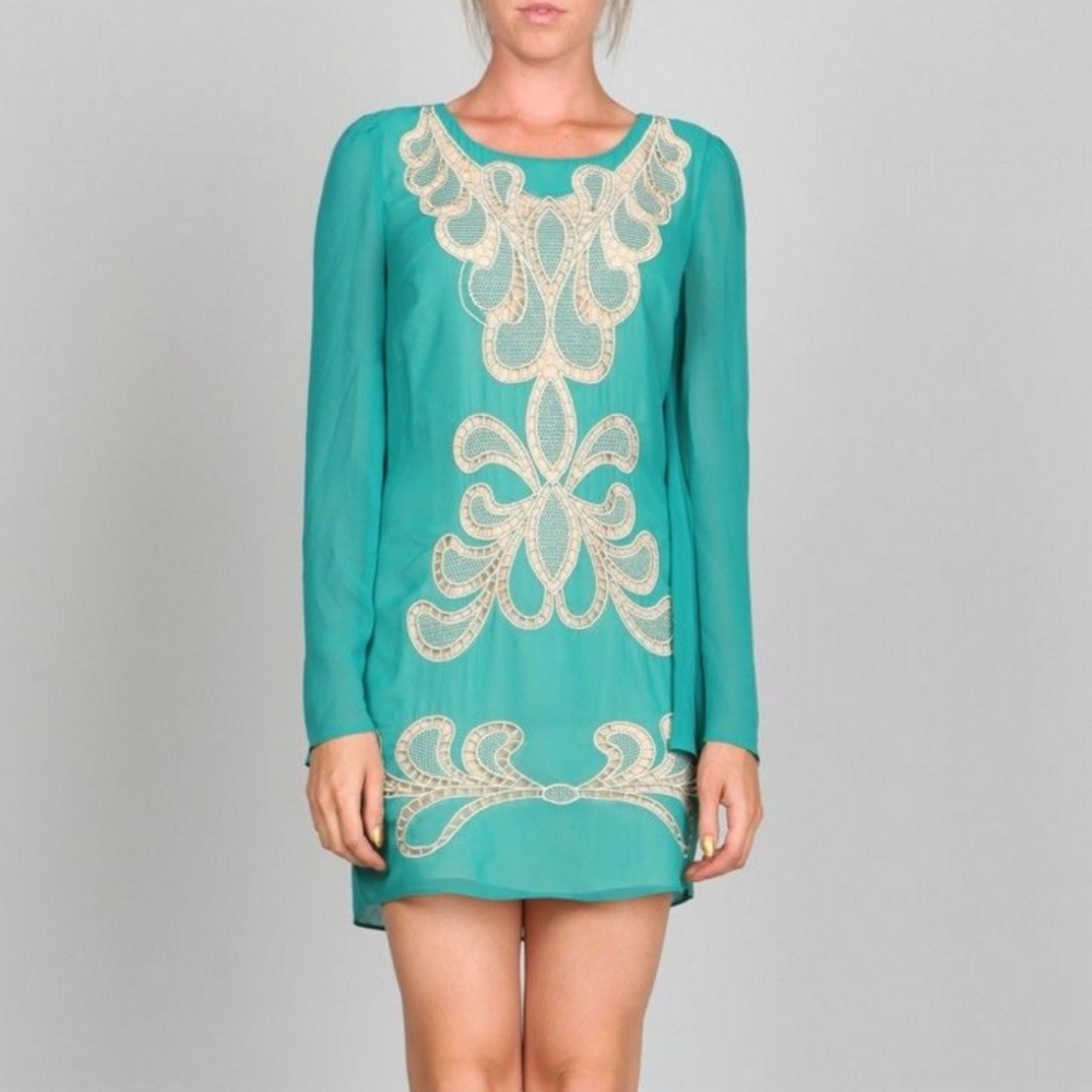 Emerald Embroidered Sheath Dress