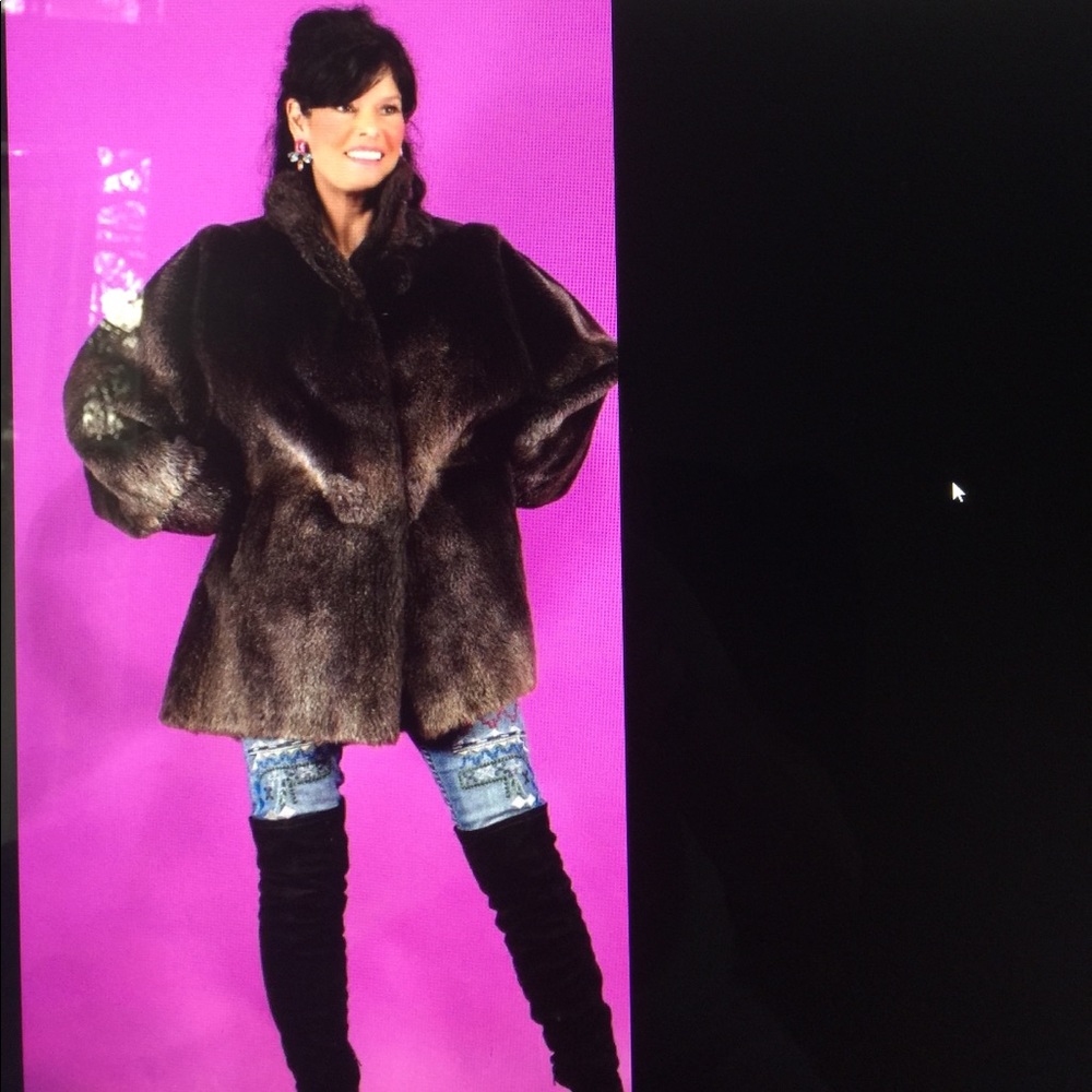 Shiny BEAVER Fur Coat Jacket Dk Brown sz M-L