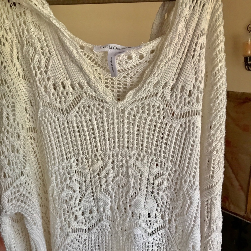 BCBG Crochet  Knit Pullover/Cover Up with Hoodie