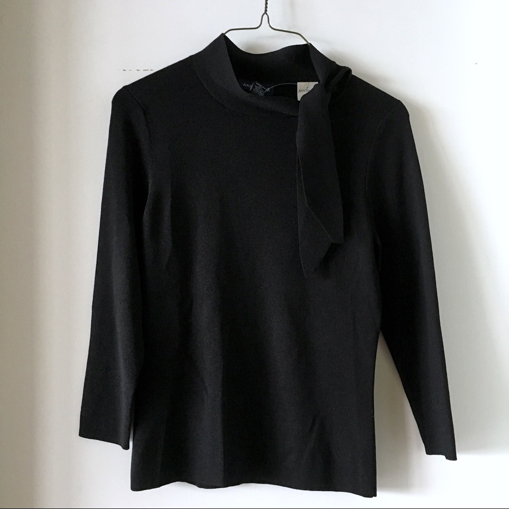 Black sweater w neck ties NWT Anne Taylor