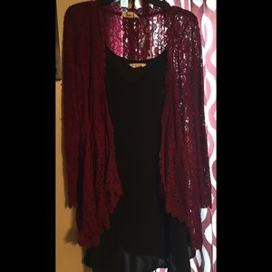 Peach Love California Lace Cardigan w/ Black Dress