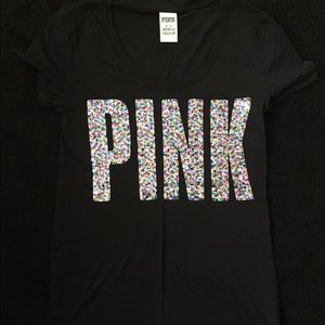 NWOT VS Pink Black Sequin Bling T-Shirt Size M