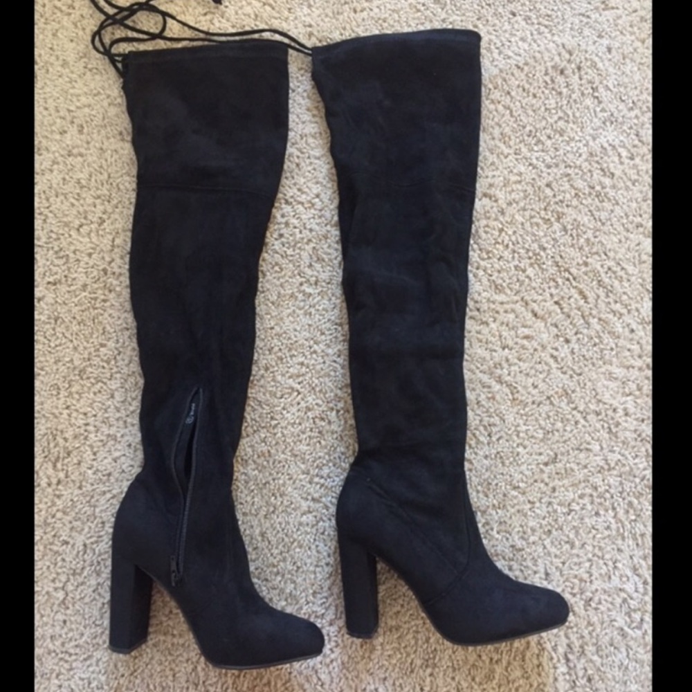 Faux suede thigh high boots