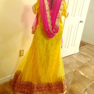 Pink and yellow choli/lehenga