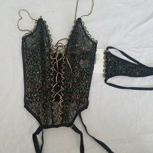 NWT Sparkly Bustier/Coset and thong set