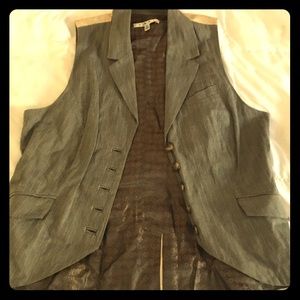 Cabi Grayish Green and Gold Button Up Vest