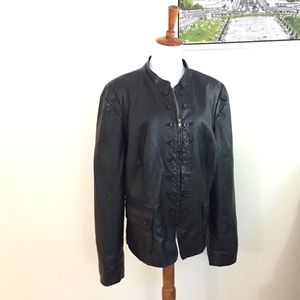 Black Imitation Leather Jacket 2XL Plus Size