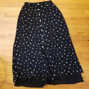 Ann Taylor Maxi skirt black button up floral