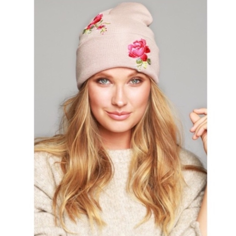 SALE! Dusty Pink Rose Embroidered Beanie Hat!