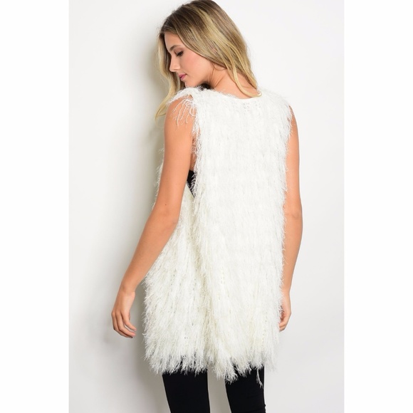 Soft Faux Fur Shaggy White Knit Sweater Vest Fall - Picture 6 of 8