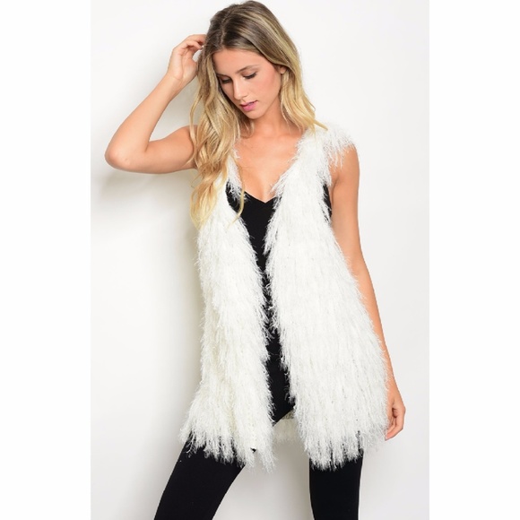 Soft Faux Fur Shaggy White Knit Sweater Vest Fall - Picture 5 of 8