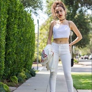 White denim crop top with lace-up back