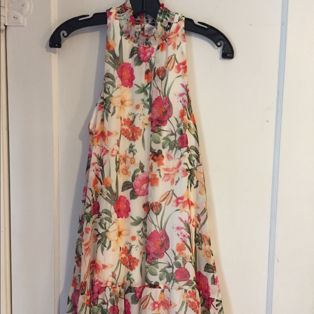 Flower Patterned Dress High Neck