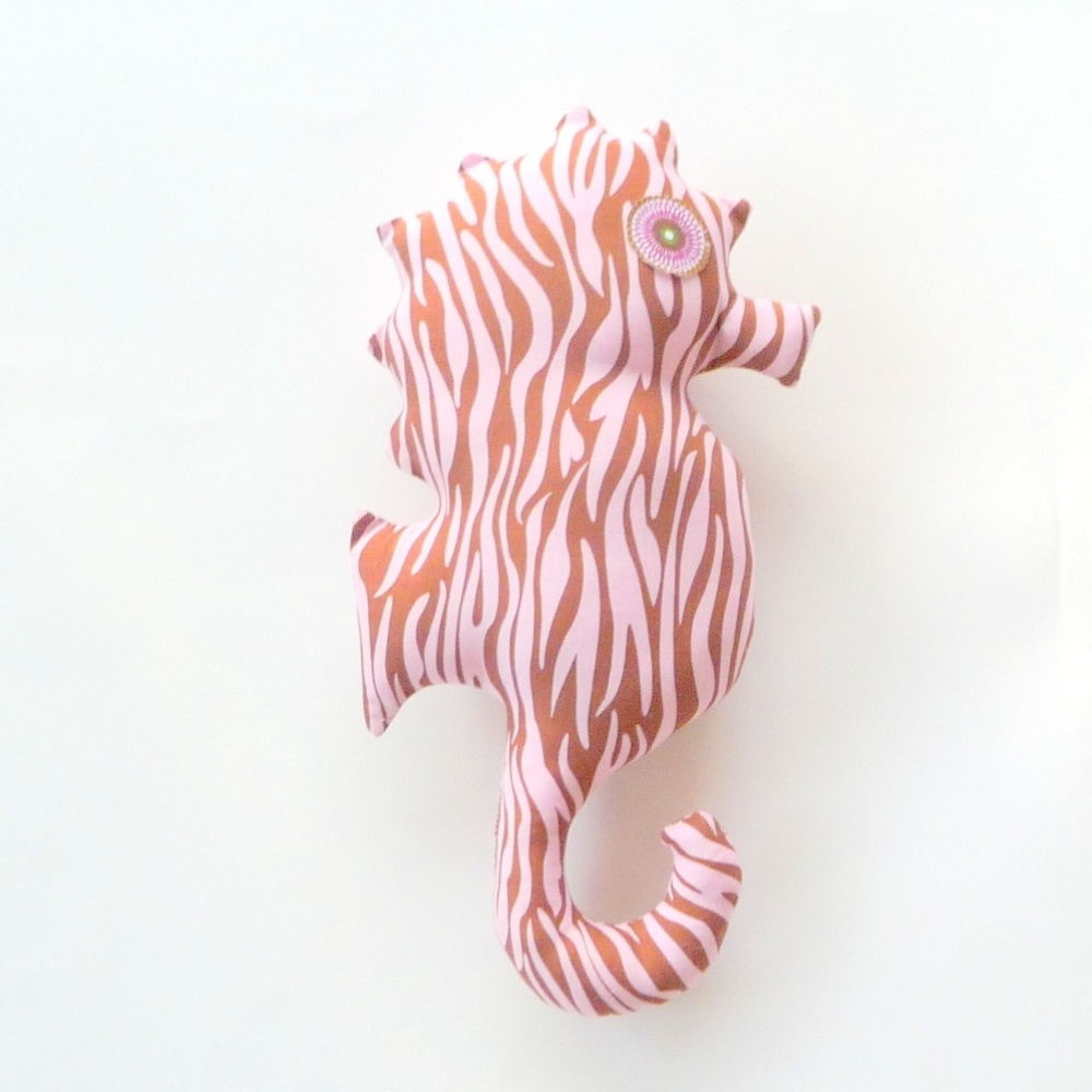 Pillow Seahorse Toy Cotton Zebra Stripes Print Hand Made