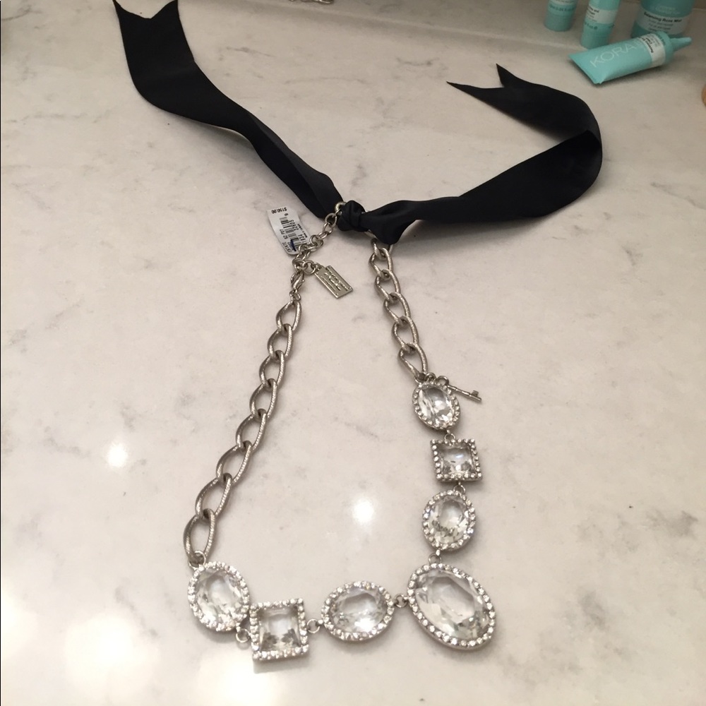 Rhinestone necklace with black ribbon