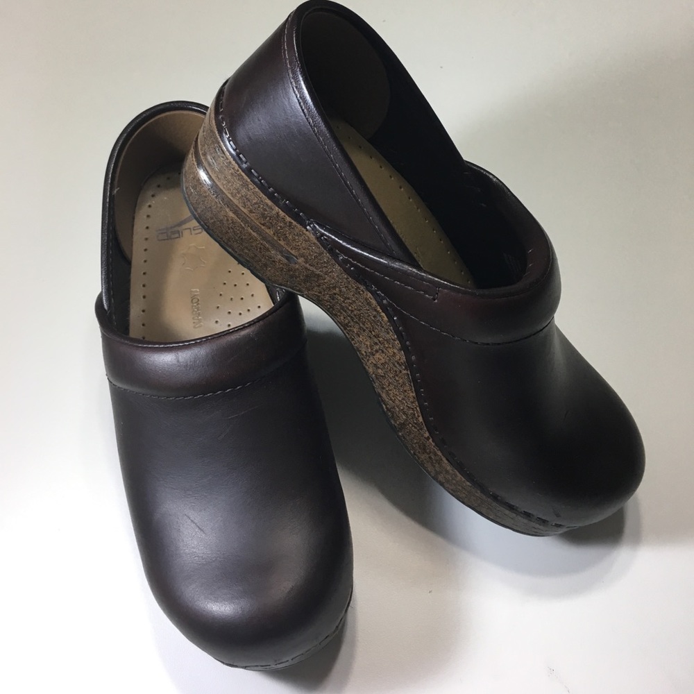 Brown Dansko platform clogs