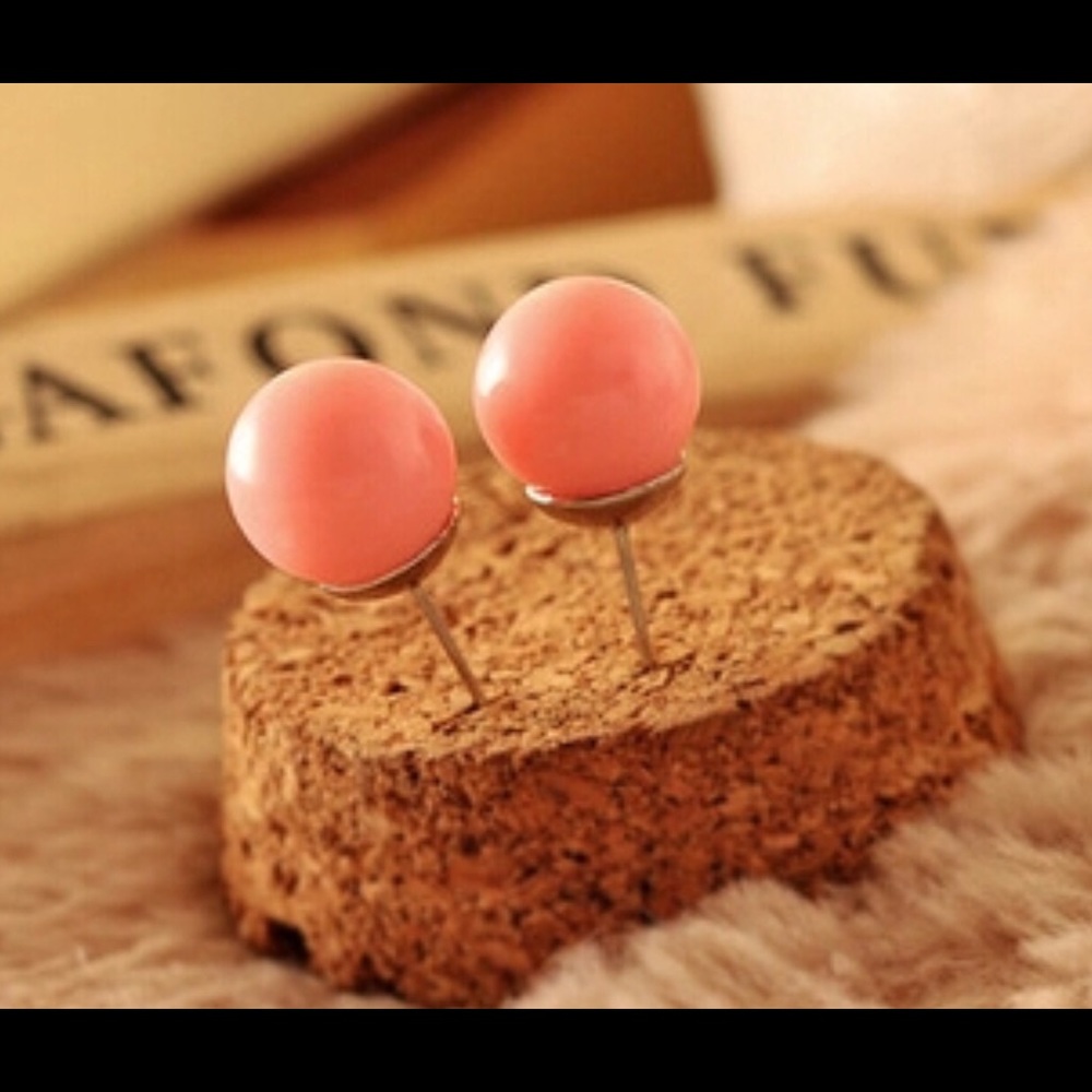 ☀️ Cute Round Pink Ball Stud Earrings