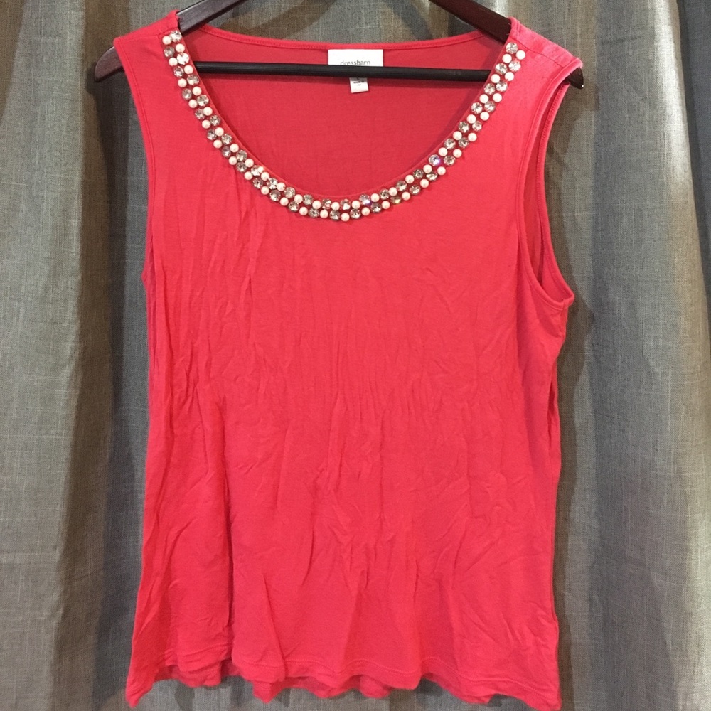 Pearl & rhinestone embellished neck tank