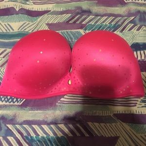 Pink strapless Victoria secret bombshell bra.