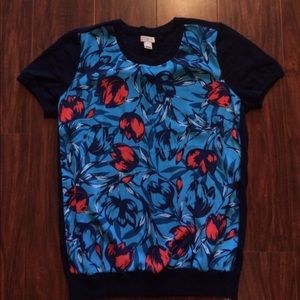 J Crew Short Sleeve Floral Sweater