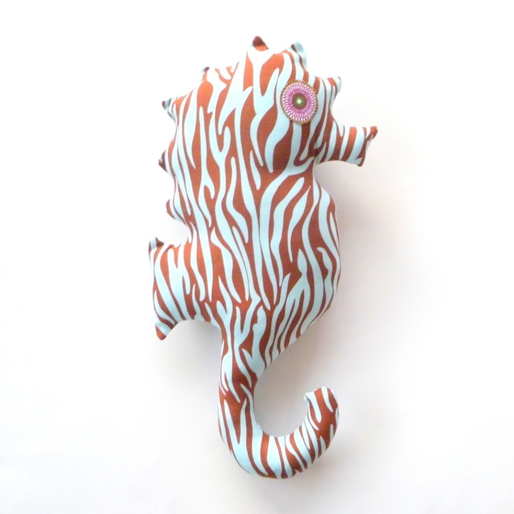 Pillow Seahorse Blue Brown Cotton Zebra Print Pillow Toy Hand Made