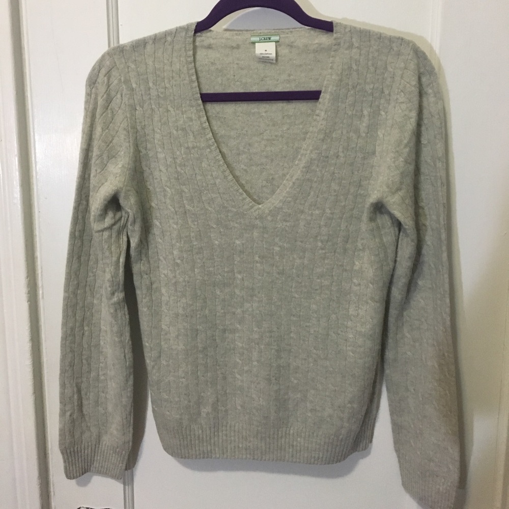 J.Crew light grey cashmere cable sweater