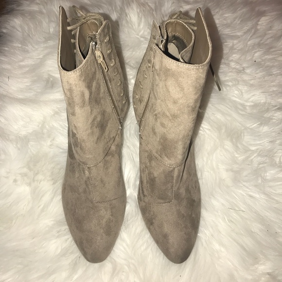 Shoes - Tan suede high heeled booties