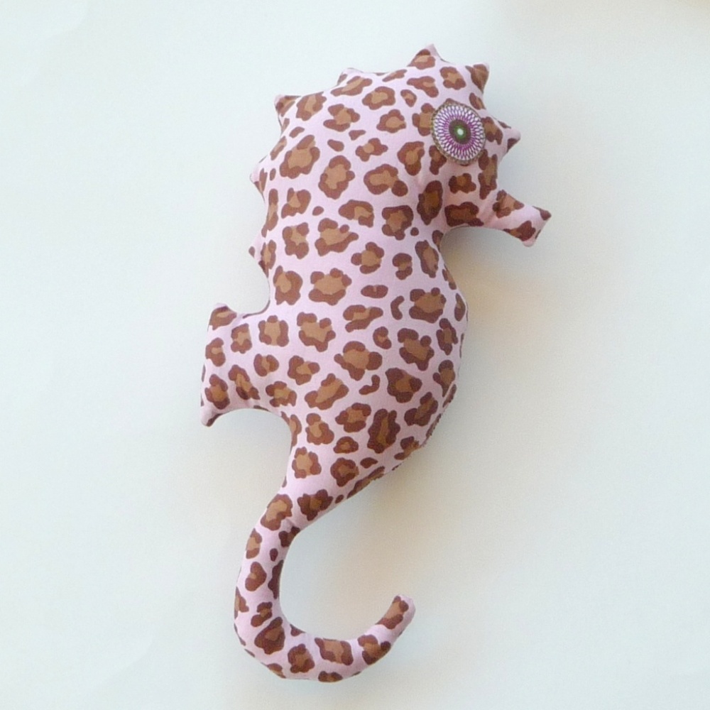 Pillow Seahorse Hand Made Cotton Pink Brown Leopard Pattern Toy
