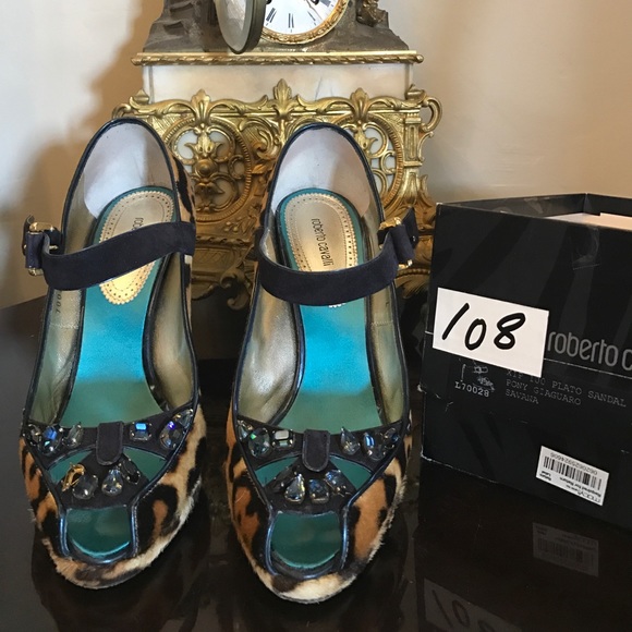 SALE🔥$1125 Cavalli Heels Leopard Platform Peep - Picture 2 of 7