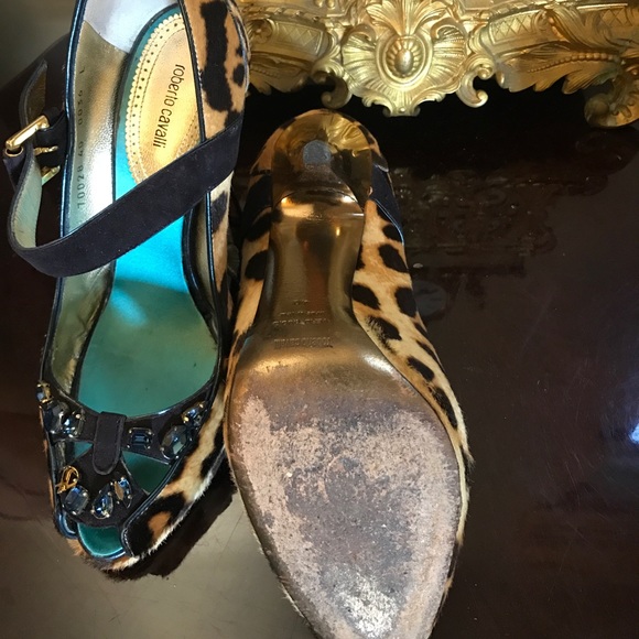 SALE🔥$1125 Cavalli Heels Leopard Platform Peep - Picture 5 of 7