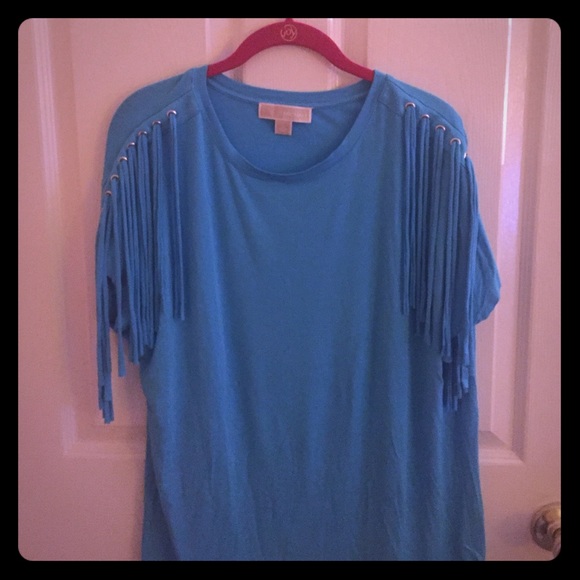 Blue Michael Kors shirt with fringe never worn. - Picture 1 of 4