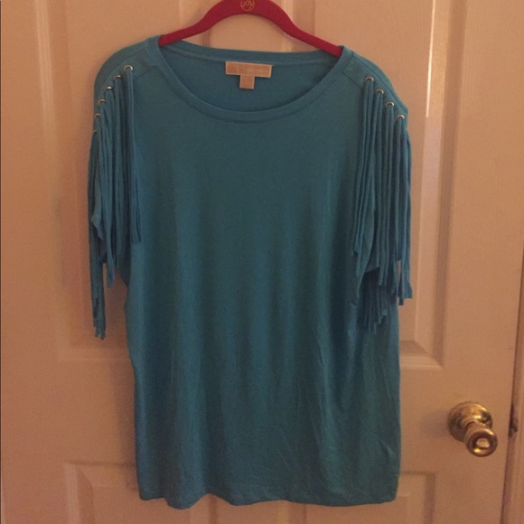 Blue Michael Kors shirt with fringe never worn. - Picture 2 of 4