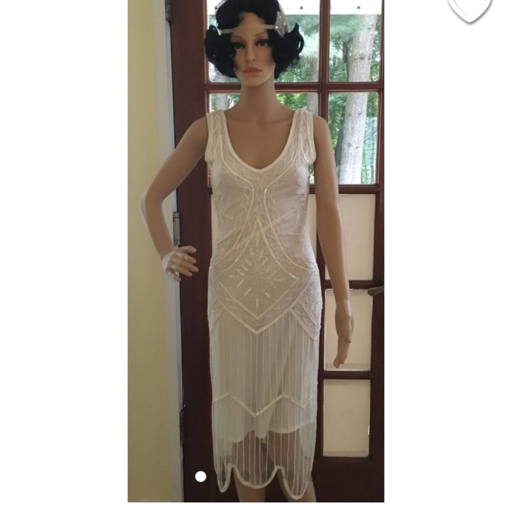 1920 Style White Beaded Dress